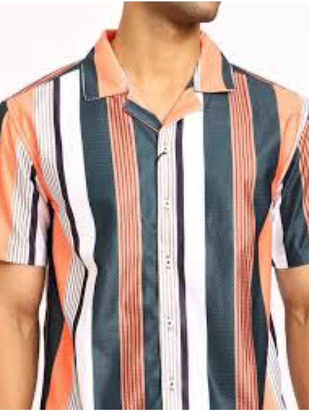 SHEIN Vertical Stripe Short-Sleeve Shirt in Orange, Black & White
